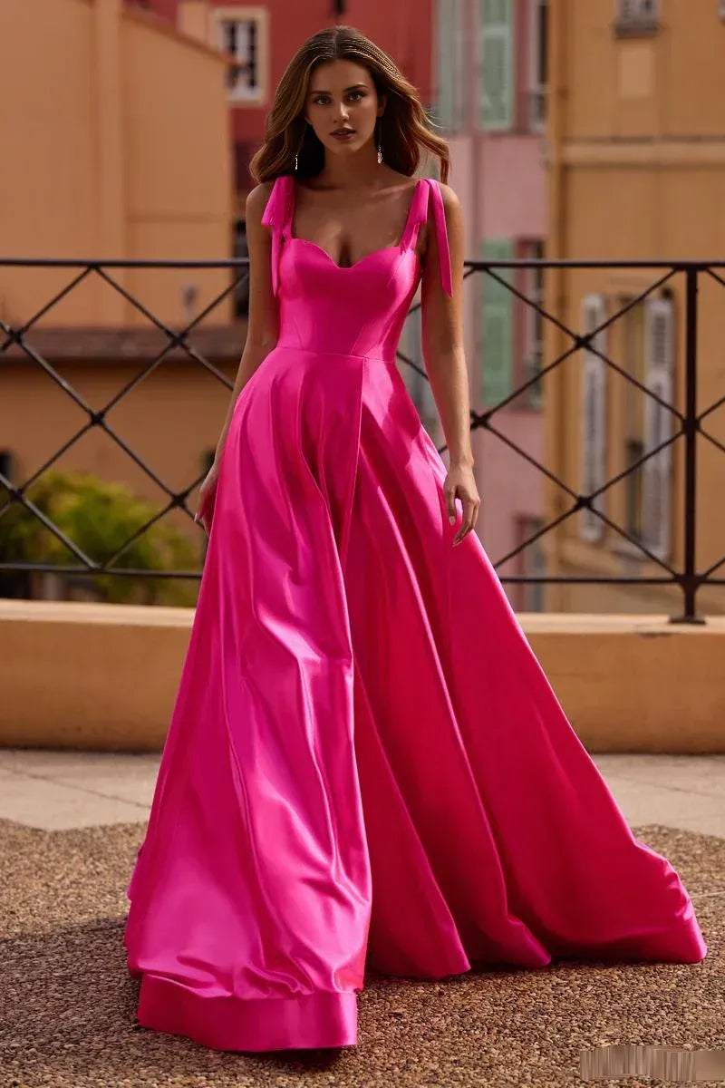 Prom Dress Stores A-Line Bow Strap Prom Dress Floor Length With Slit Dresses Evening Wear Formal Wear Dresses